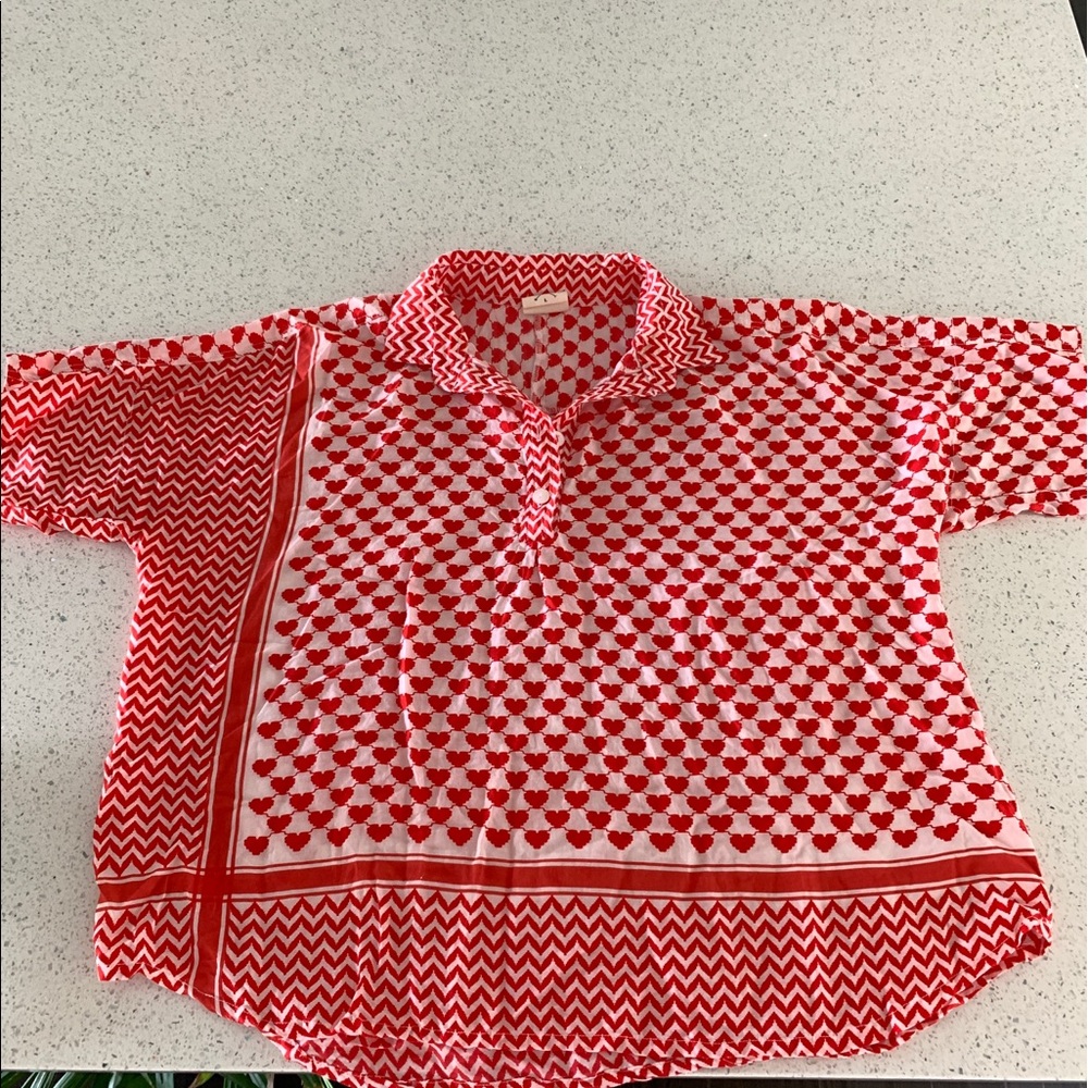 Built by Wendy Red Heart Collared Blouse